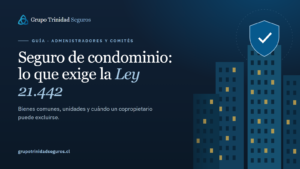 Edificios de departamentos de noche con un escudo de protección, guía de seguros para administradores de condominios